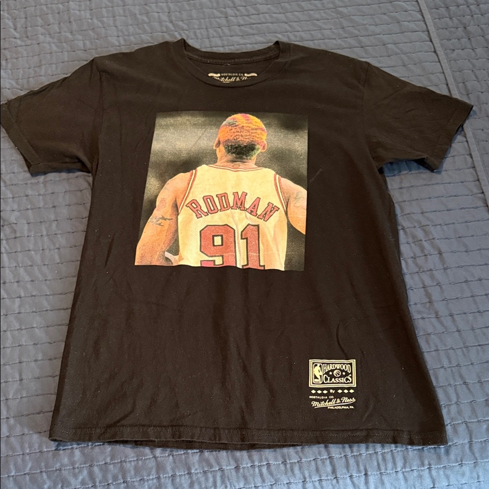 Mitchell & Ness Black Rodman Graphic Tee